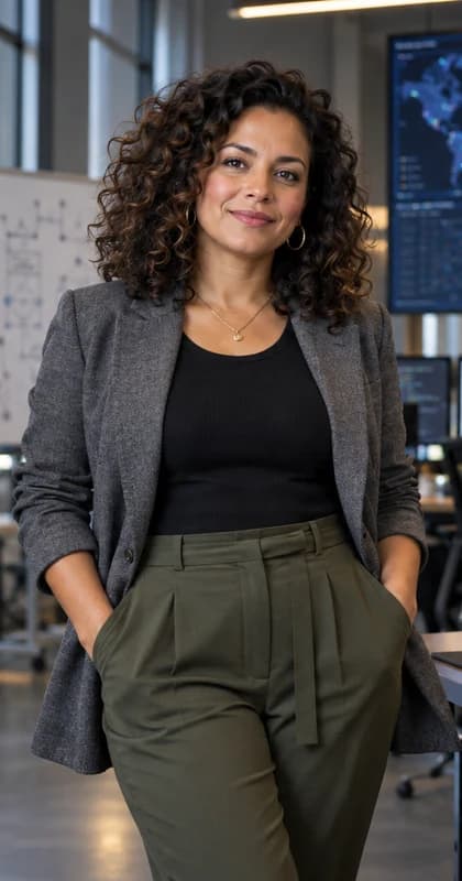 English Data Scientist AI avatar presenter in a professional technology setting