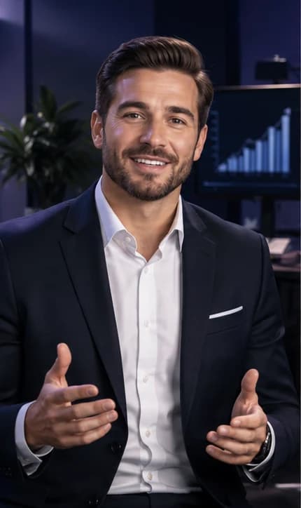 English Sales Representative AI avatar presenter in a professional sales setting