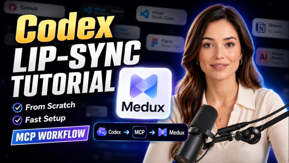 Create an AI lip sync video with Codex or Claude MCP — tutorial cover