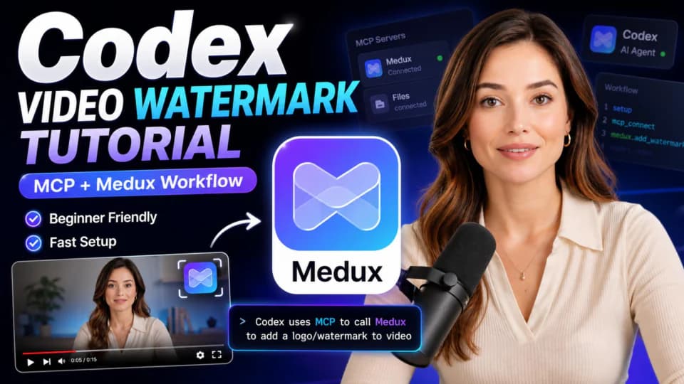How to add a logo watermark to a video with Medux MCP — tutorial cover