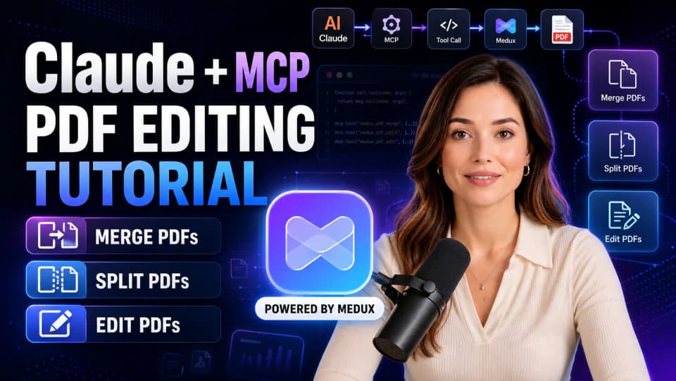 How to merge and split PDF files with Claude MCP and Medux — tutorial cover