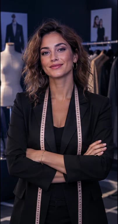 English Fashion Stylist AI avatar presenter in a professional fashion setting