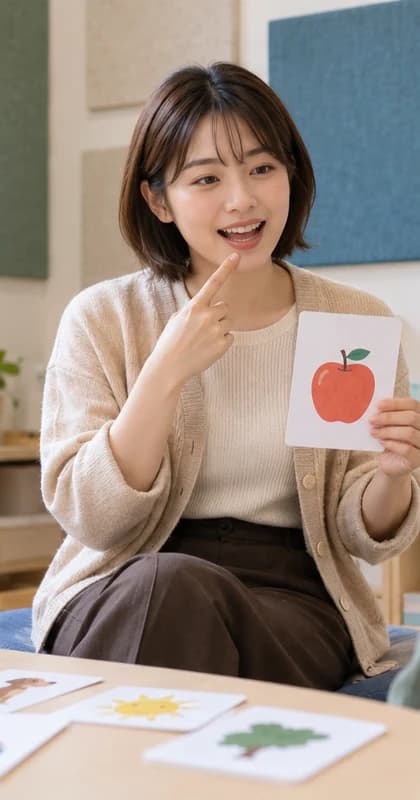 English Speech Therapist AI avatar presenter in a professional healthcare setting
