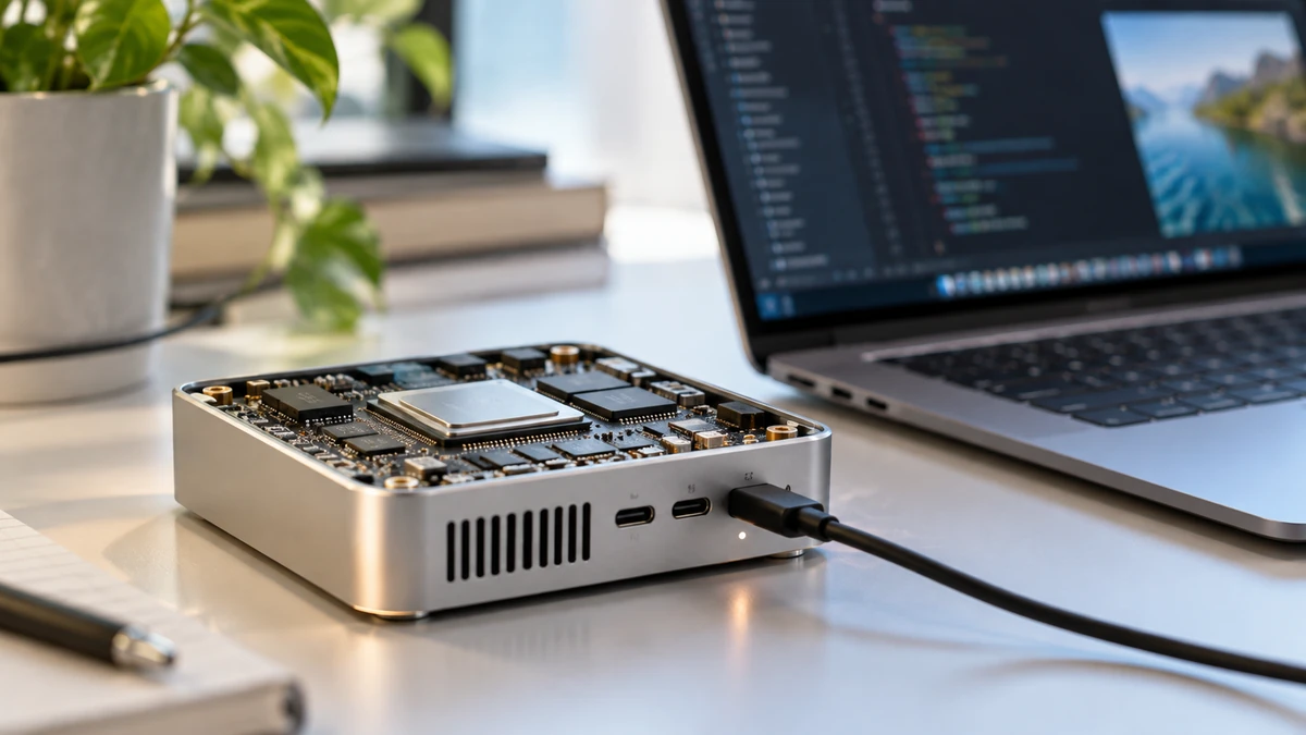 A compact computing module illustrating efficient AI inference.